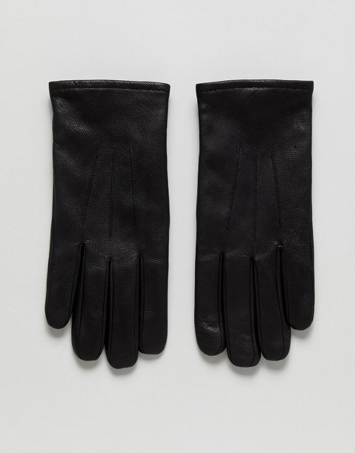 Selected Homme Leather Gloves In Black - Black