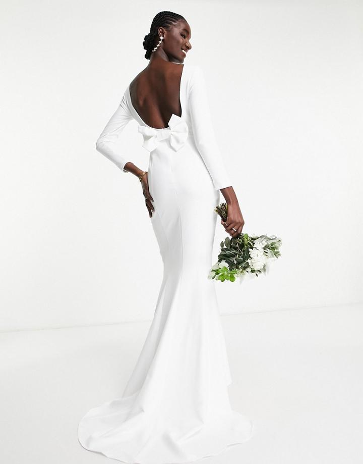 True Violet Bridal Open Back Bow Maxi Dress In Ivory-white