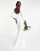 True Violet Bridal Open Back Bow Maxi Dress In Ivory-white