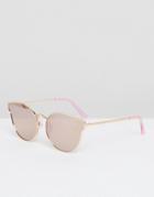 South Beach Rose Gold Cateye Sunglasses With Flash Lens - Gold