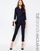 Alter Tall Tailored Cropped Jumpsuit With Wrap And Tie Belt Detail - Navy