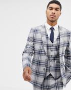 Asos Design Skinny Suit Jacket In Gray Oversized Check - Gray