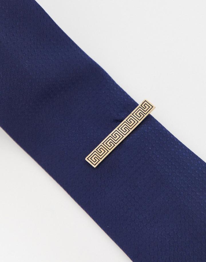 Asos Design Wedding Tie Bar With Greek Wave In Gold Tone