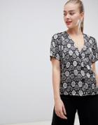Asos Design Boxy Top With Contrast Buttons In Snake Print - Multi