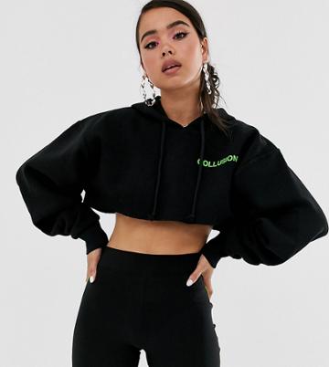 Collusion Cropped Hoodie - Black