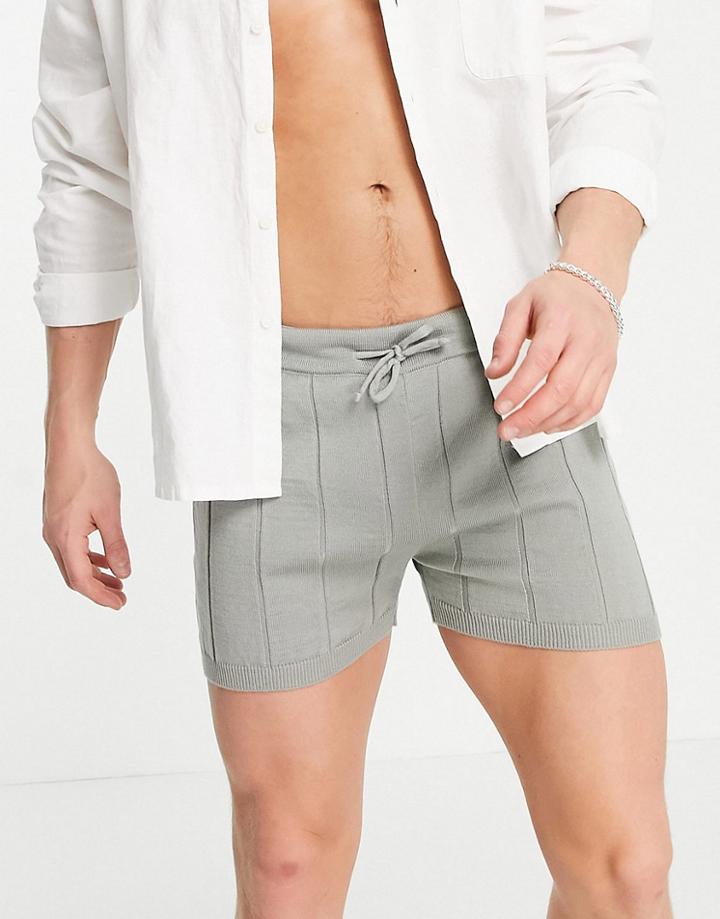 Asos Design Knit Ribbed Shorts In Gray-grey