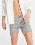 Asos Design Knit Ribbed Shorts In Gray-grey