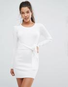 Missguided Ribbed Long Sleeve Jumper With Choker - White
