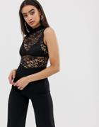 Club L Lace Top Wide Leg Jumpsuit-black