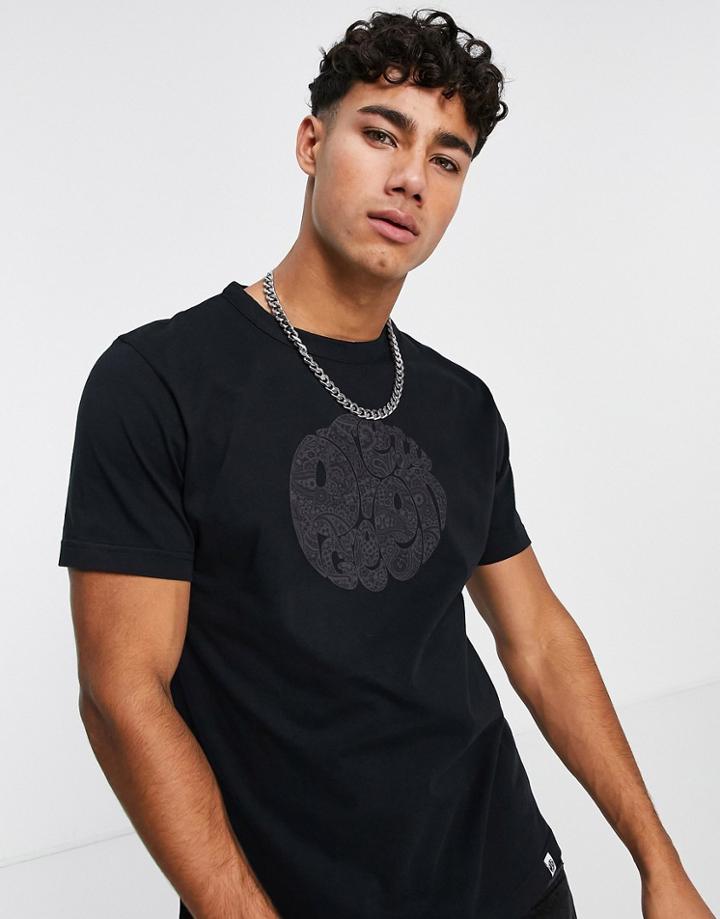 Pretty Green Tonal Wonderwall Paisley Print Logo T-shirt In Black