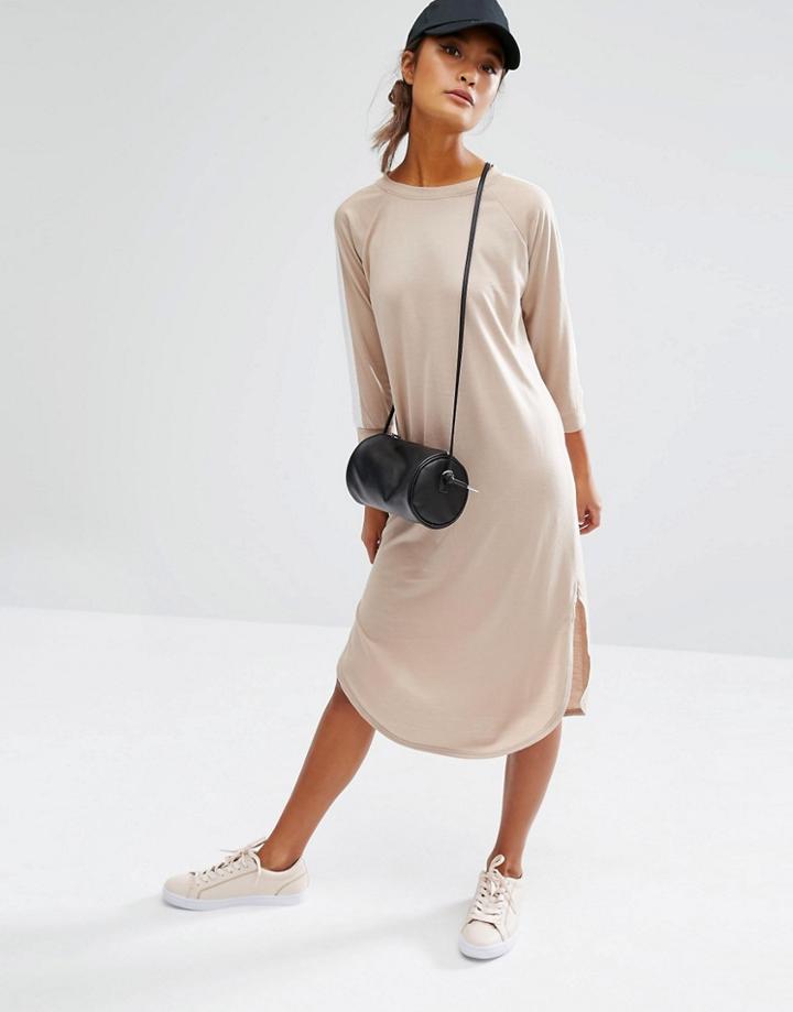 Daisy Street 3/4 Sleeve T-shirt Dress With Contrast Arm Tape Detail - Nude