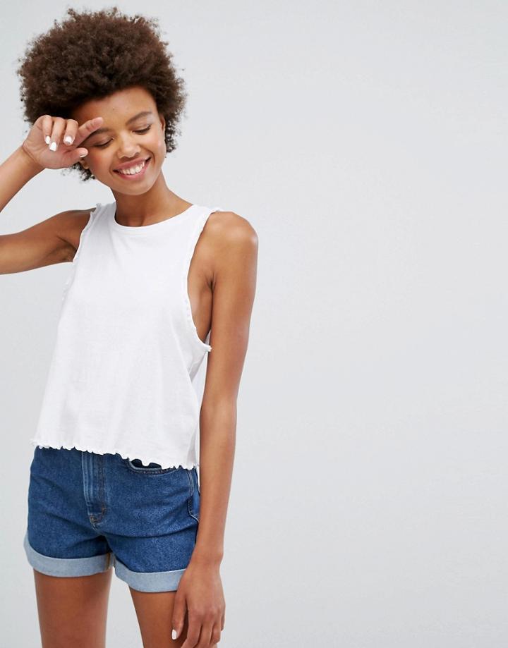 Pull & Bear Frill Edge Detail Tank Top - White