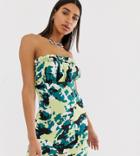 Reclaimed Vintage Inspired Bandeau Dress With Shirred Ruffle In Camo Print - Multi