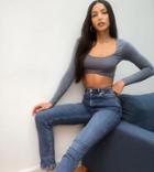 Asos Design Tall High Rise 'sassy' Cigarette Jeans In Authentic Midwash-blue