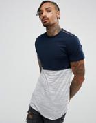 Asos Longline Muscle T-shirt With Textured Body And Rose Gold Zips - Navy