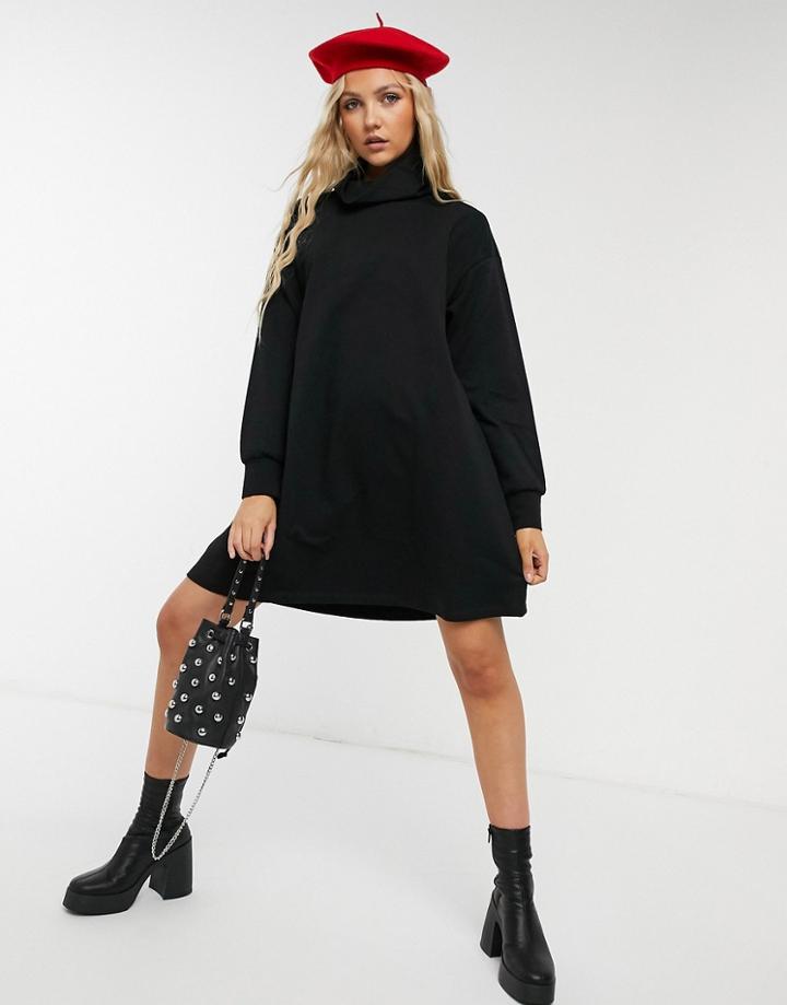 Asos Design Cowl Neck Swing Sweatshirt Dress With Pockets In Black