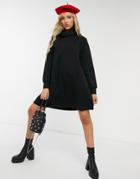 Asos Design Cowl Neck Swing Sweatshirt Dress With Pockets In Black