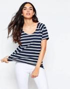 Vila Dreamers Striped U Neck T-shirt - Navy