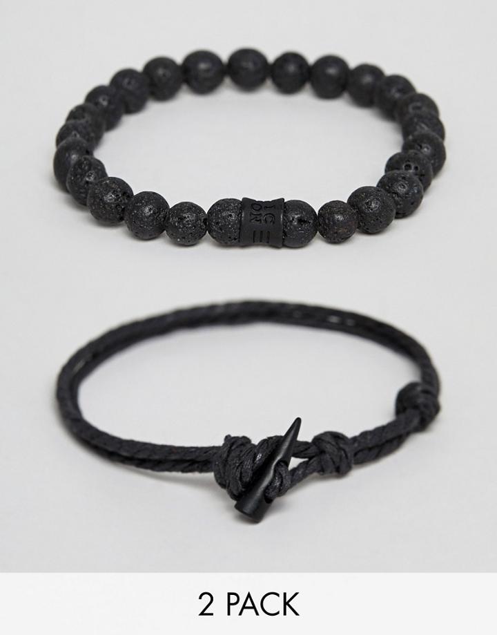 Icon Brand Beaded & Rope Black 2 Pack Bracelet - Black