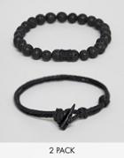 Icon Brand Beaded & Rope Black 2 Pack Bracelet - Black