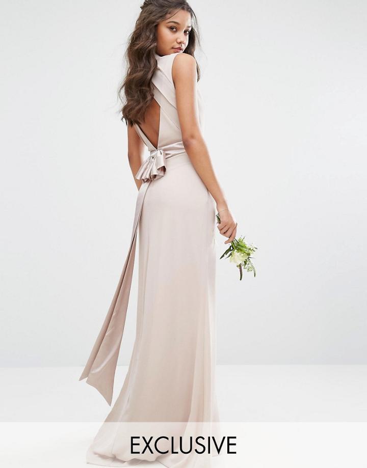 Tfnc Wedding High Neck Maxi Dress With Bow Back - Pink