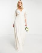 Hope & Ivy Bridal Backless Cape Sleeve Maxi Dress In Ivory-white
