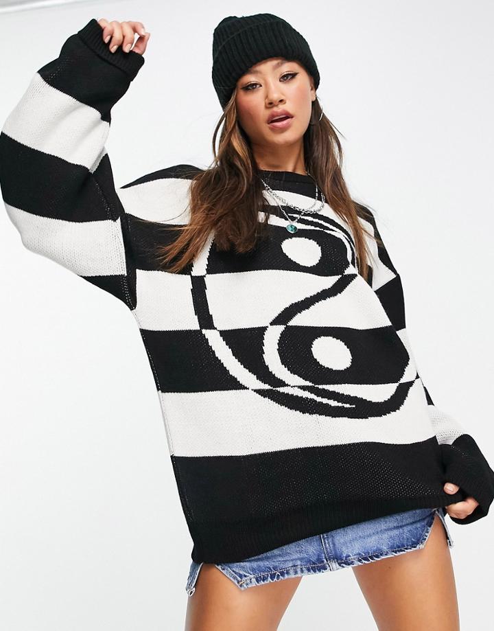 Topshop Knitted Oversized Yin Yang Sweater In Mono-black