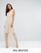 True Decadence Tall Wrap Front Frill Maxi Dress In Metallic Star Print - Pink