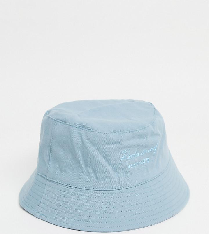 Reclaimed Vintage Inspired Unisex Bucket Hat With Logo Embroidery In Washed Blue-blues