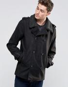 Brave Soul Pea Coat With Sherpa Collar - Black