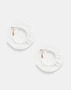 Asos Design Hoop Earrings With White Ruched Faux Leather Detail In Gold Tone - Gold