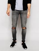 Asos Extreme Super Skinny Jeans With Extreme Rips - Washed Black