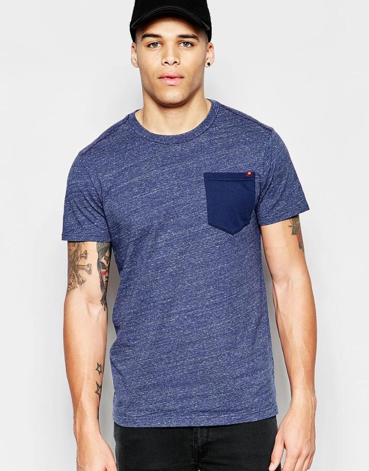 G-star T-shirt Riban Crew Neck In Dark Blue Heather - Sapphire Blue Htr