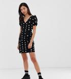 Collusion Ruched Mini Dress With Floral Embroidery - Black
