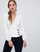 Stradivarius Large Button Front V Neck Shirt - White