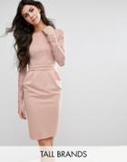 City Goddess Tall Pencil Dress With Lace Top - Pink