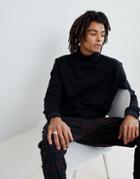 Mennace Sweatshirt In Black With Funnel Neck - Black