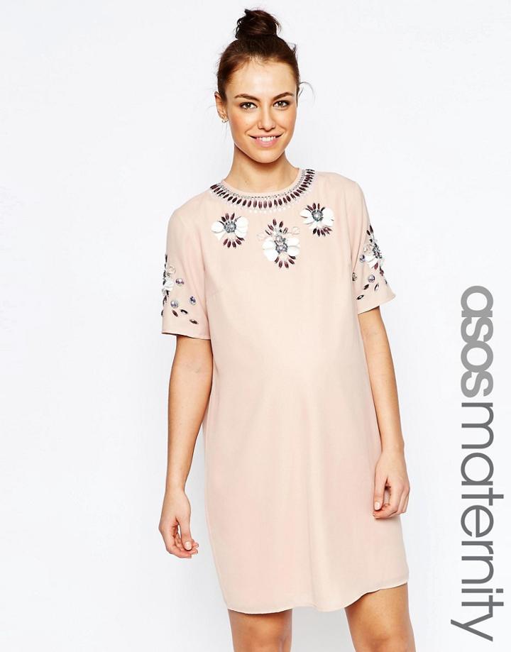 Asos Maternity Embellished Shift Dress - Pink