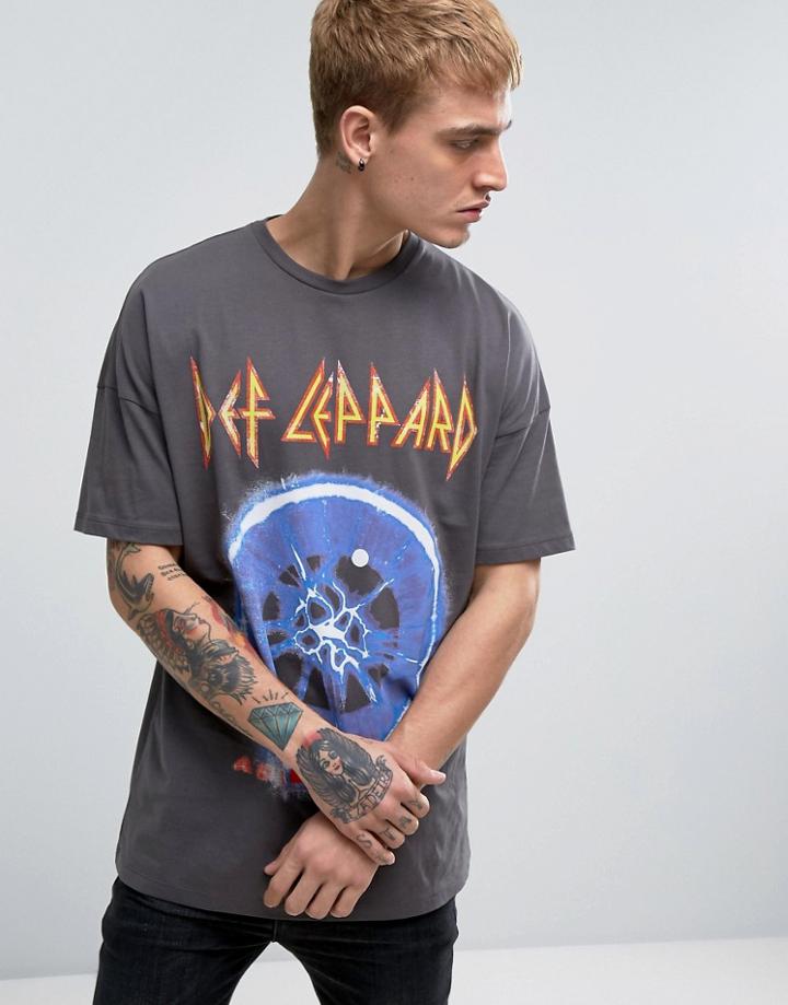 Asos Def Leppard Oversized Band T-shirt With Wash - Gray