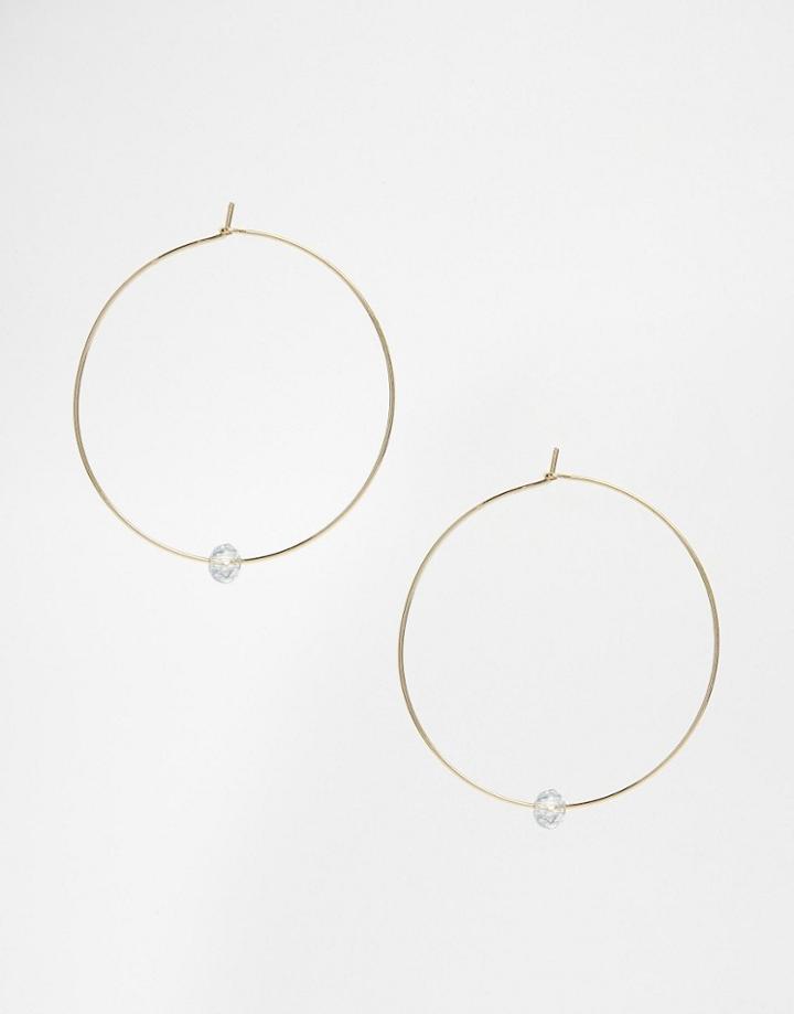 Orelia Large Hoop Earrings With Simple Crystal Bead - Pale Gold
