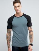 Asos Muscle Contrast Raglan T-shirt In Green And Black - Multi