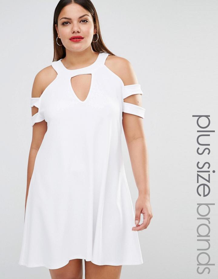 Pink Clove Cold Shoulder Swing Dress - White
