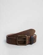 Asos Wide Brown Leather Belt With Vintage Finish & Contrast Keeper - B