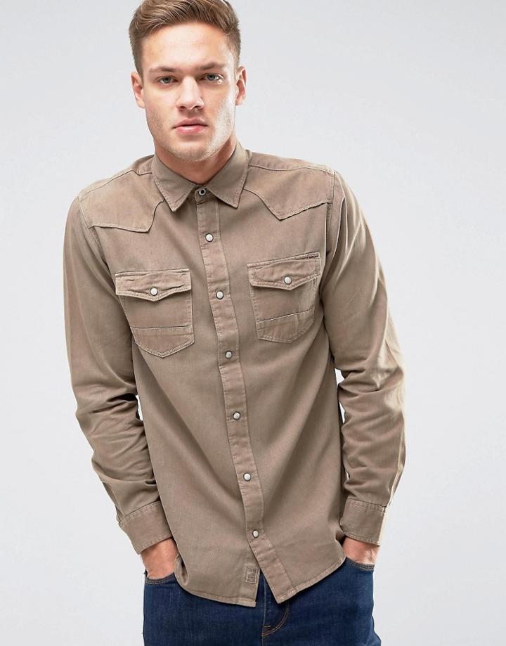 Jack & Jones Vintage Shirt With Press Stud Front In Regular Fit - Beig