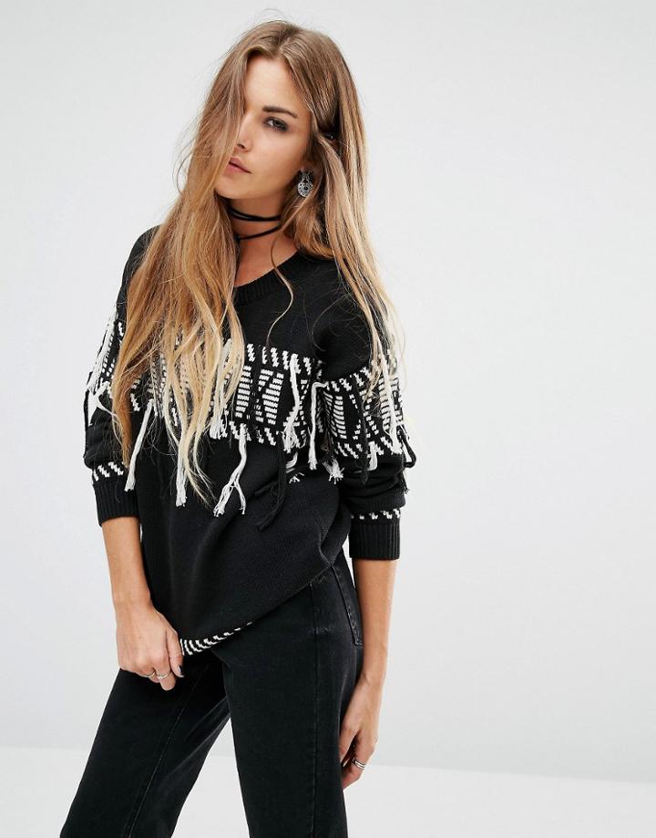 Lira Oversized Festival Jumper With Tassel Detail - Black