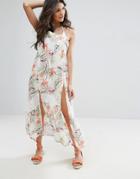 Minkpink Leaf Print Maxi Beach Dress With Side Split In Palm Print - Multi