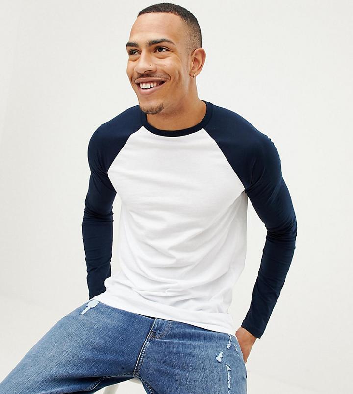 Asos Design Tall Long Sleeve T-shirt With Crew Neck With Contrast Raglan Sleeves - Multi