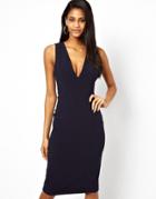 Asos Pencil Dress With Plunge Neck And Pockets - Gray