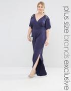 Little Mistress Plus Plunge Jumpsuit With Embellished Shoulders - Navy
