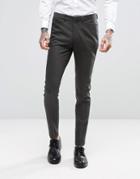 Asos Skinny Suit Pants In Herringbone Green Wool Blend - Green